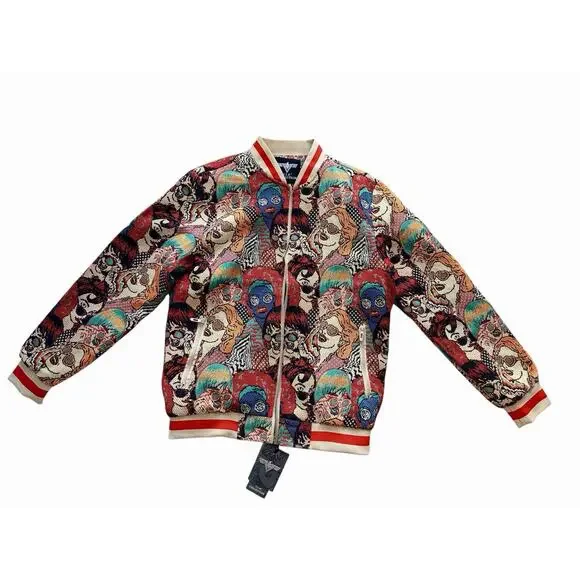 V.I.P. Collection Men's Multi Faces Jacquard Varsity Bomber Jacket Size L